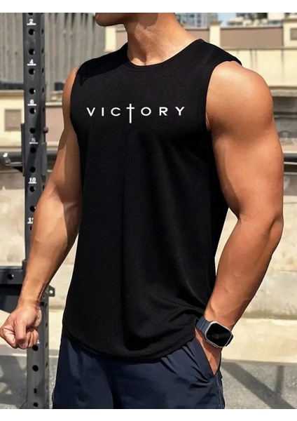 Erkek Sıfır Kol Victory Baskılı Süprem Bluz