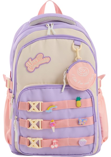 Ilkokul & Ortaokul Kız Okul Çantası – Lüks Ithal Kumaş, Dayanıklı ve Hafif Sırt Çantası, 6 Adet Aksesuar Tokası Hediyeli