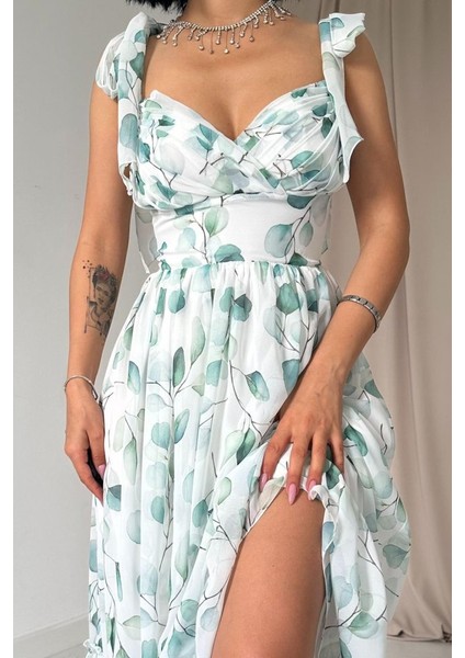 Yeşil Şifon Drapeli Elbise modelleri