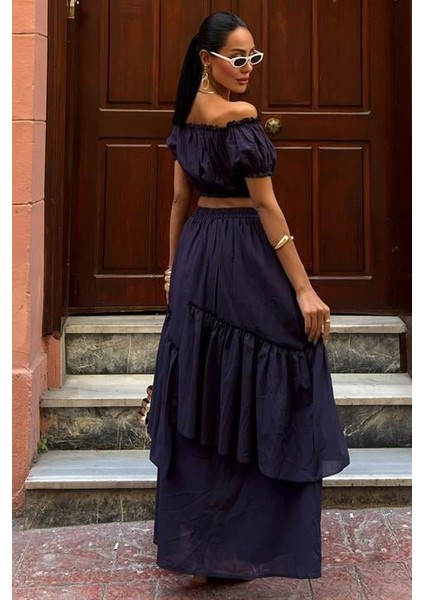 Büzgülü Crop Kat Detaylı Fırfır Etekli Takım 10196 fırsatları