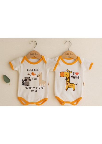 2 Li %100 Pamuk Organik Baskılı Unisex Kız Erkek Bebek Çıtçıtlı Bady Zıbın Together Is Our-Love Mama