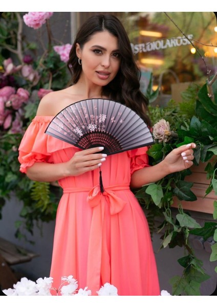 - Çiçek Desenli Şık Yelpaze W112