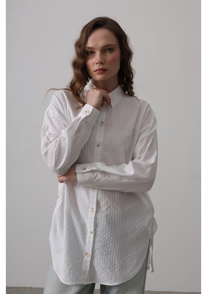Yan Büzmeli Tunik Gömlek - Beyaz modelleri