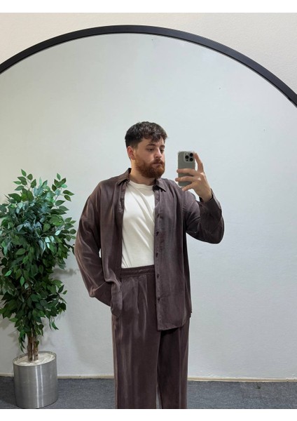 Koyu Mürdüm Ares Erkek Keten Alt Üst Takım Yazlık Gömlek ve Pantolon Seti Nefes Alan Kumaş modelleri