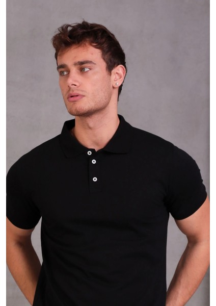 Erkek Slim Fit Pamuklu Yumuşak Doku Nefes Alan Kumaş Yakalı Tişört