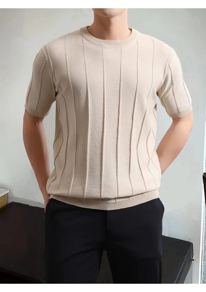 Erkek Kısa Kollu Bisiklet Yaka Çizgili Triko Bluz modelleri