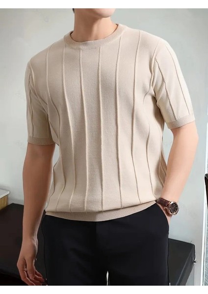 Erkek Kısa Kollu Bisiklet Yaka Çizgili Triko Bluz fırsatları