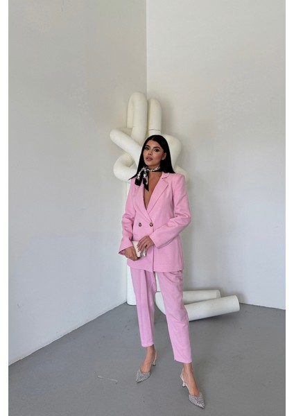 Keten Ceket - Pantolon Takım - Pembe modelleri
