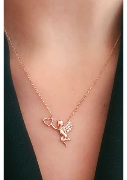 Aşk meleği figürlü gümüş rose kolye fiyatları