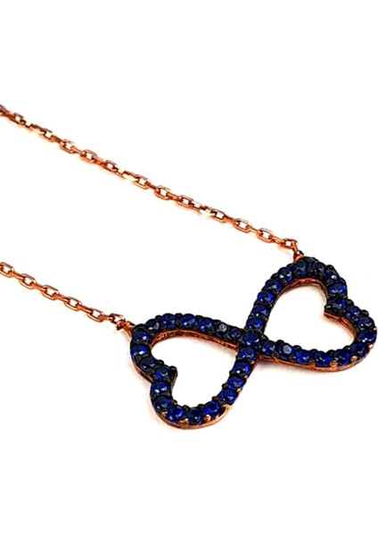 Lacivert zirkon taşlı gümüş rose sonsuzluk kolye