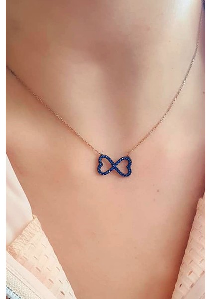 Lacivert zirkon taşlı gümüş rose sonsuzluk kolye fiyatları