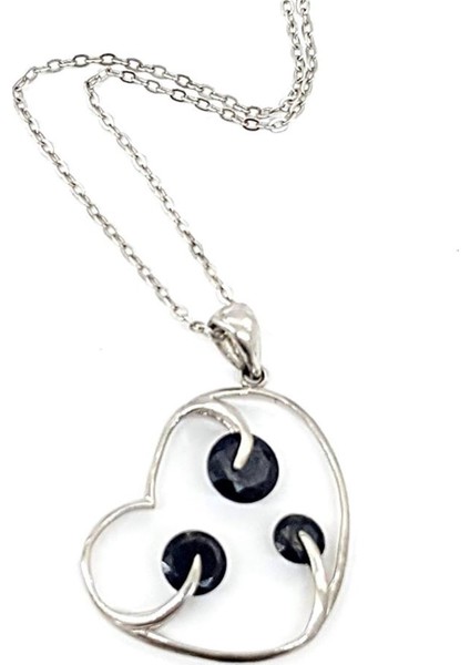 Oniks Taşlı Gümüş Kalp Kolye