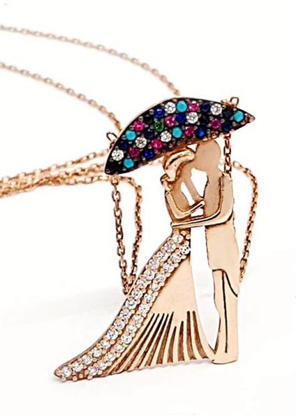 Renkli zirkon taşlı gümüş aşk kolyesi