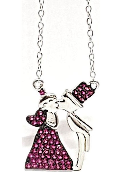 Pırlanta Işıltısında Pembe Zirkon Taşlı Gümüş Aşk Kolyesi