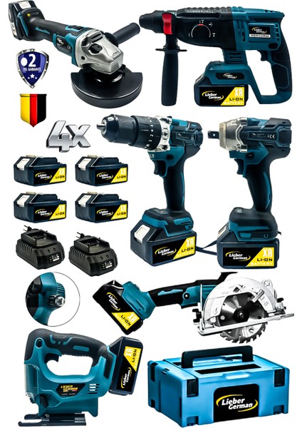 21V 6lı Makina Seti Hilti Somun Sıkma Taşlama Daire Testere Dekupaj Darbeli Matkap