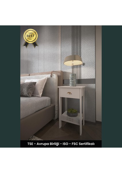B3CONCEPT Retro Serisi Özel Tasarım Tek Çekmeceli Yatak Yanı Komodin Kum Taşı