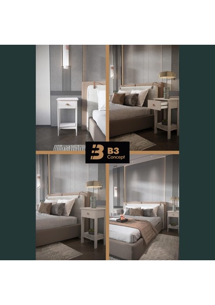 B3CONCEPT Retro Serisi Özel Tasarım Tek Çekmeceli Yatak Yanı Komodin Kum Taşı fiyatları