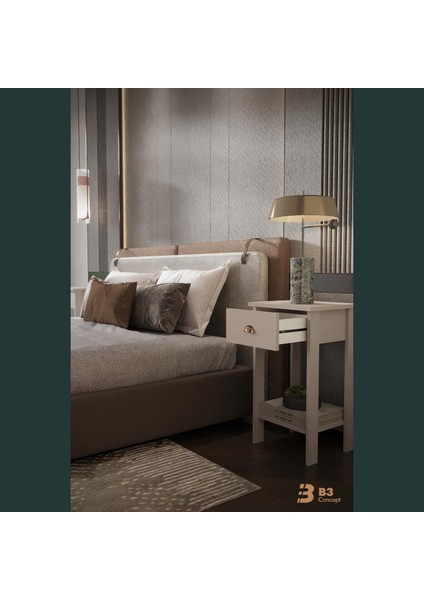 B3CONCEPT Retro Serisi Özel Tasarım Tek Çekmeceli Yatak Yanı Komodin Kum Taşı