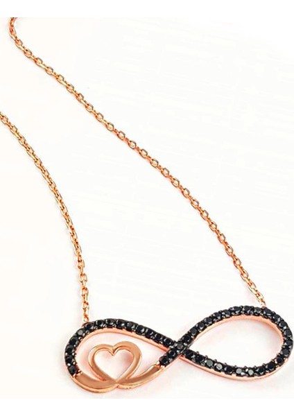 Sonsuzluk Figürlü Kalpli Oniks Taşlı Gümüş Kolye