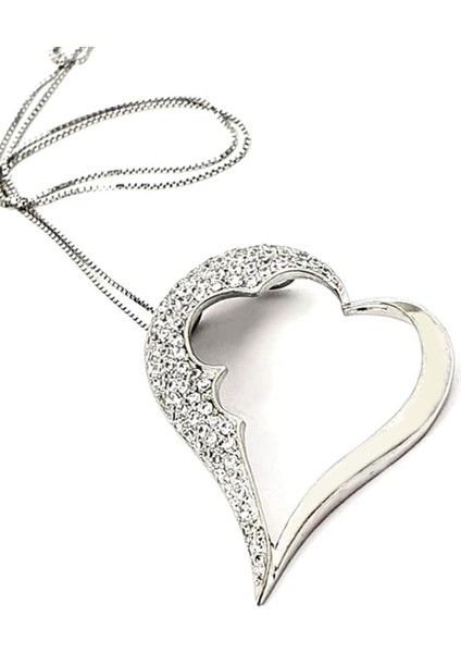 Tasarım zirkon taş detaylı gümüş kalp kolye