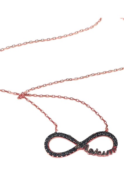 Oniks taşlı aşkım yazılı gümüş rose sonsuzluk kolye fiyatları