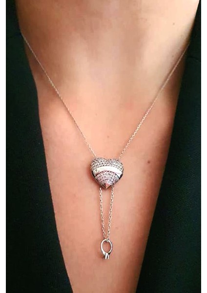 Zirkon taşlı kalpli gümüş aşk kolyesi