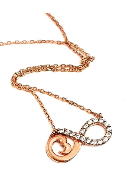 Sonsuzluk figürlü gümüş rose kolye