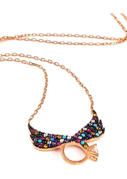 Renkli zirkon taşlı Melek Kanadı Gümüş Kolye