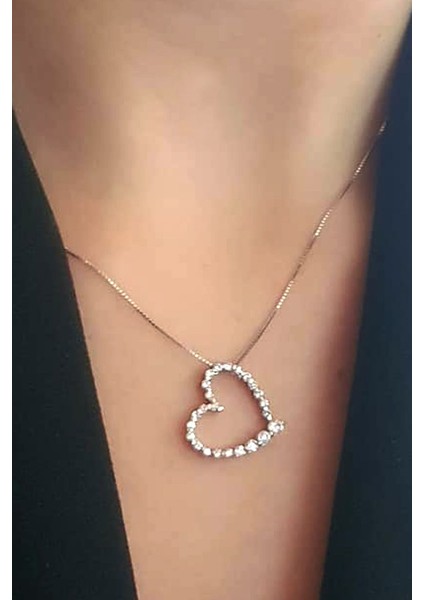 Zirkon taşlı gümüş şık kalp kolye fiyatları