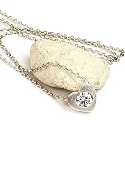 Swarovski taşlı gümüş minimal kalp kolye