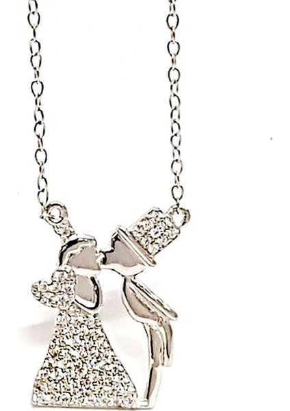 Pırlanta Işıltısında Zirkon Taşlı Gümüş Aşk Kolyesi