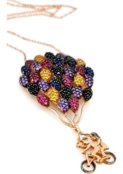 Renkli Balonlu Gümüş Rose Aşk Kolyesi