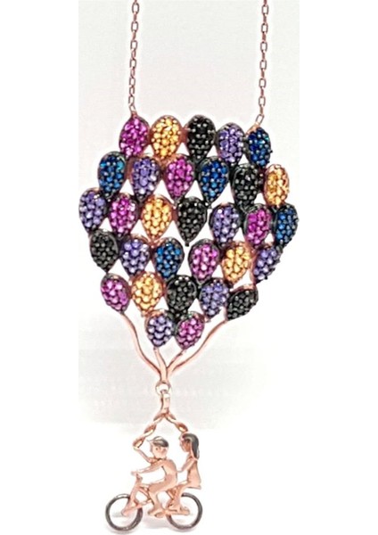 Renkli Balonlu Gümüş Rose Aşk Kolyesi fiyatları