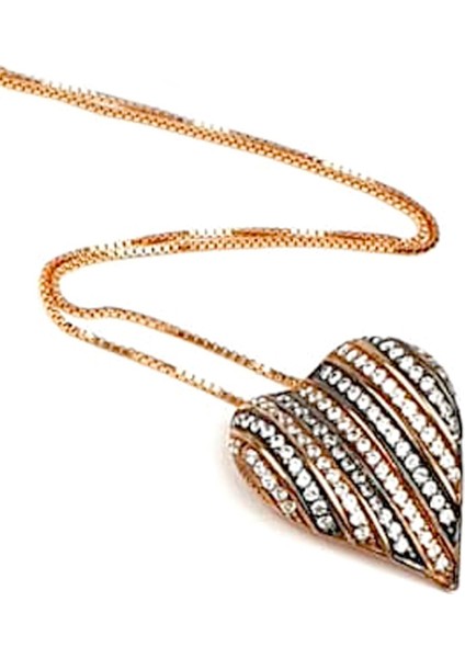 Elmas işçiliğinde kalpli zirkon taşlı gümüş kolye fiyatları