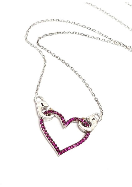 Pembe zirkon taşlı gümüş kalp kolye