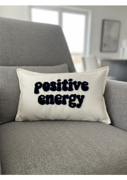 Positive Energy Yazılı Punch Kırlent Kılıfı - 30X50CM - Dekoratif Dikdörtgen Kırlent Kılıfı