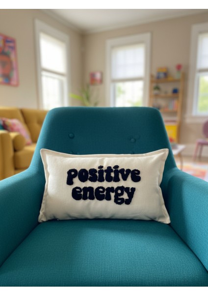 Positive Energy Yazılı Punch Kırlent Kılıfı - 30X50CM - Dekoratif Dikdörtgen Kırlent Kılıfı modelleri