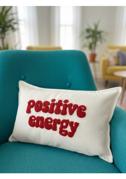 Positive Energy Yazılı Punch Kırlent Kılıfı - 30X50CM - Dekoratif Dikdörtgen Kırlent Kılıfı