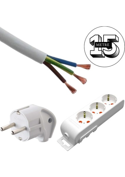 Acaroğlu 15 Metre Üçlü Klemensli Grup Priz El Yapımı