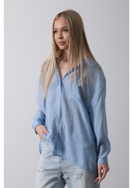 Cepli Oversize Gömlek - Koyu Mavi