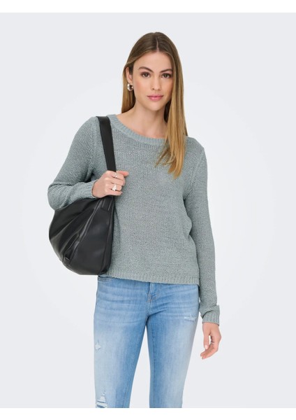 Kadın Yuvarlak Yaka Regular Fit Mavi Örgü Kazak - 15113356