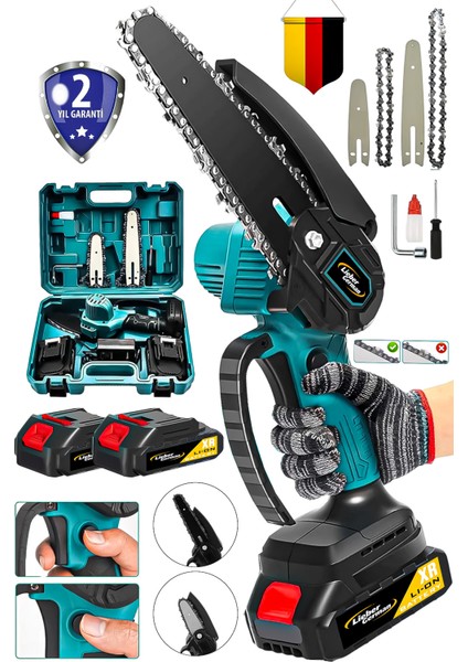 Metal Dişli Şanjuman 18V 2x Akülü Çift Pala Zincir Şarjlı Dal Budama Testeresi Budama Makinesi