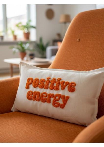 Positive Energy Yazılı Punch Kırlent Kılıfı - 30X50CM - Dekoratif Dikdörtgen Kırlent Kılıfı