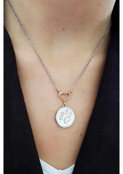 İtalyan Tasarımı Küpek Patisi Sedef Taşlı Gümüş Kolye fiyatları