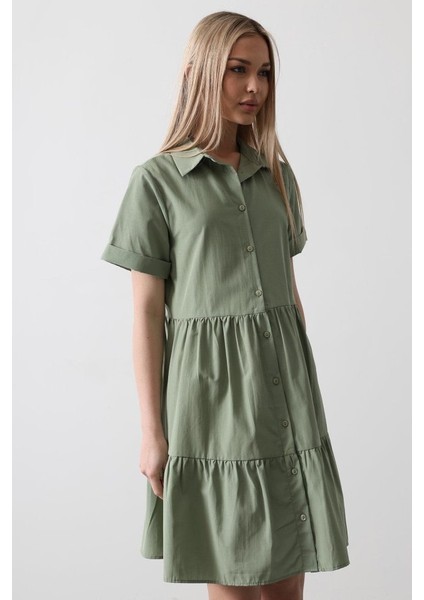 Kısa Kol Düğmeli Elbise - Haki modelleri