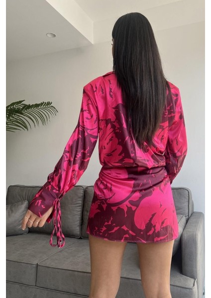 Vatkalı Manşet Detaylı Gömlek Elbise - Fuşya fırsatları