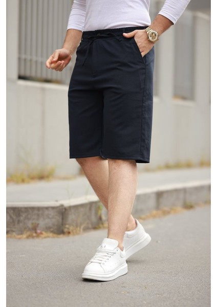 Erkek Beli Bağcıklı ve Düğmeli Bezayağı Kumaş Şort