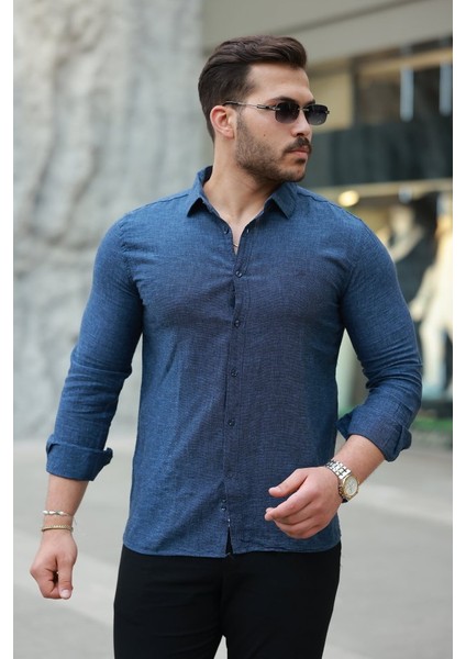 Erkek Pamuklu Keten Gömlek