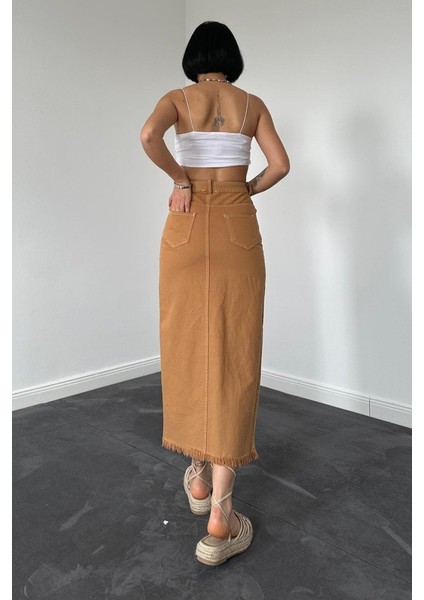 Camel Gabardin Boyamalı Püsküllü Etek fiyatları