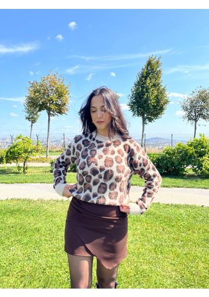 Kahverengi Kruvaze Mini Etek